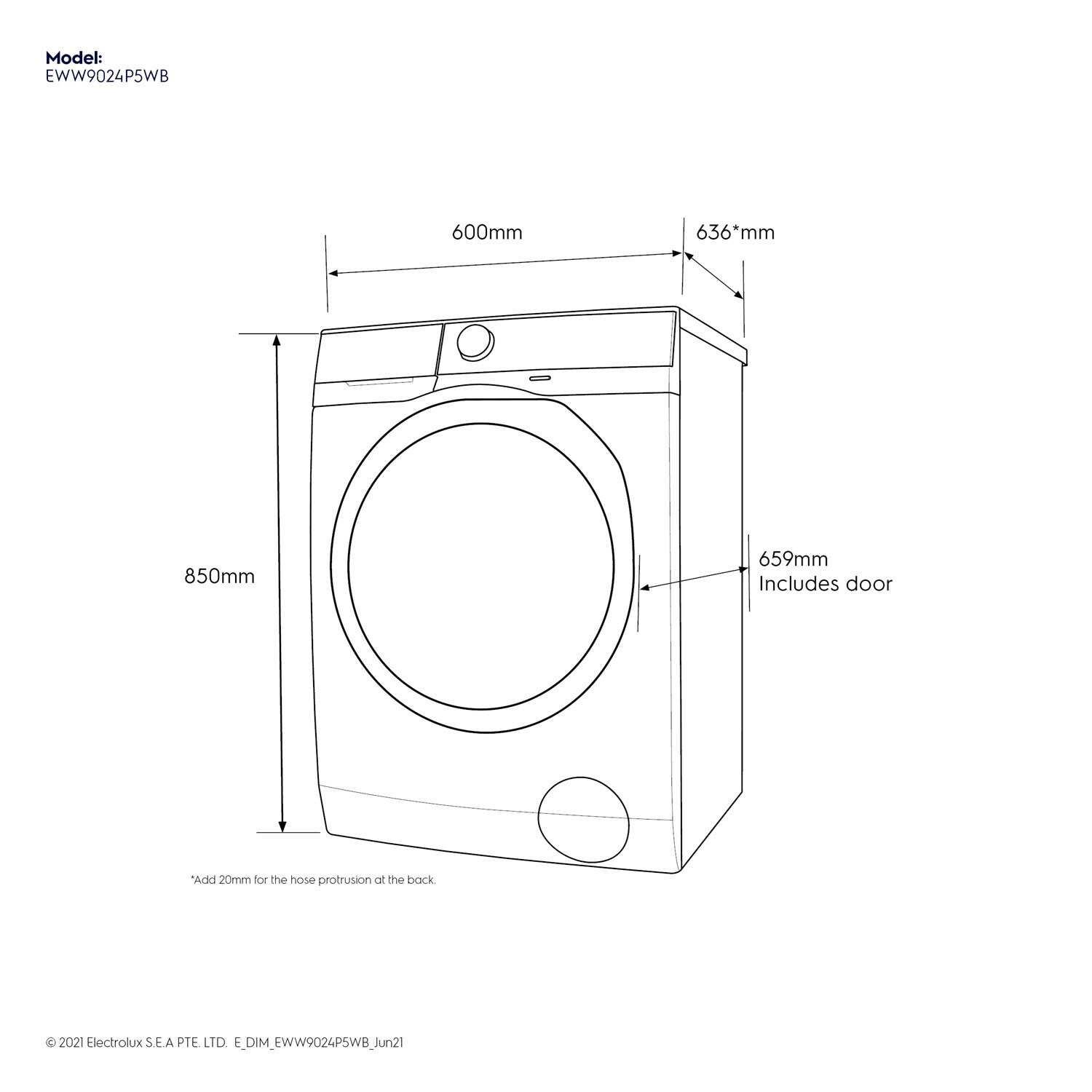 9/6kg UltimateCare 500 washer dryer EWW9024P5WB